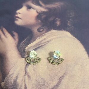 Clear Crystal Fan Drop Stud Earrings - Sparkling Pale Yellow